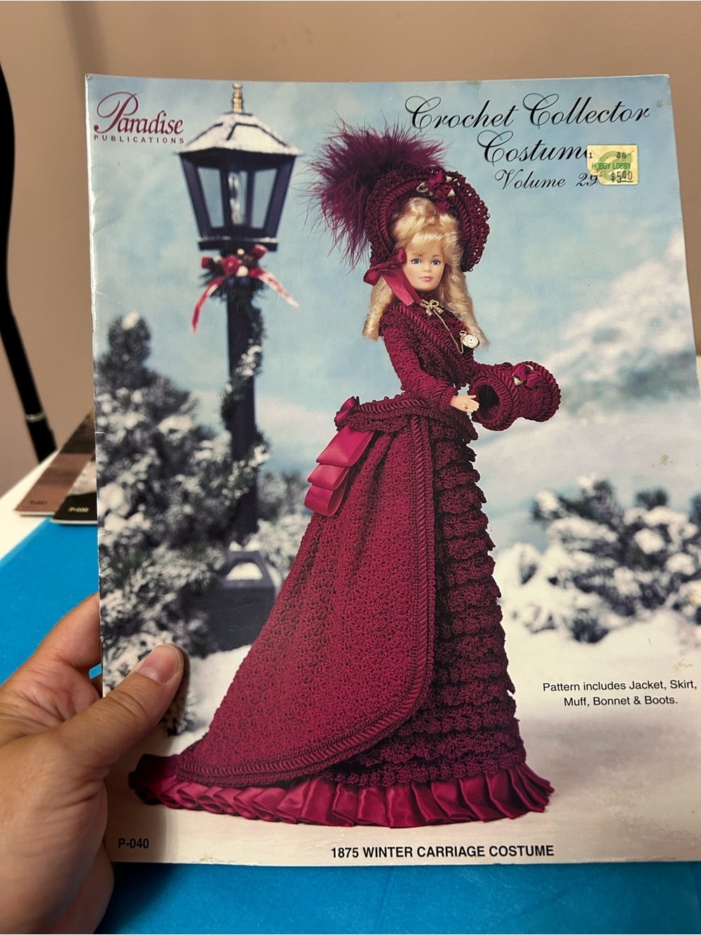 5/$25 Vintage Crochet Doll Outfit Pattern - Deep Burgundy Winter Carriage Costum